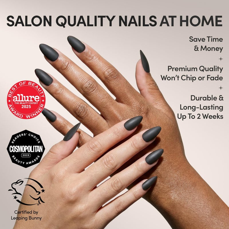 Glamnetic Press On Nails - Red Bottom | Red Accent Dual Side Medium Almond Fake Nails with a Black Matte Finish, Salon Quality Halloween Nails | 15 Sizes - 30 Nail Kit with Glue - Image 2