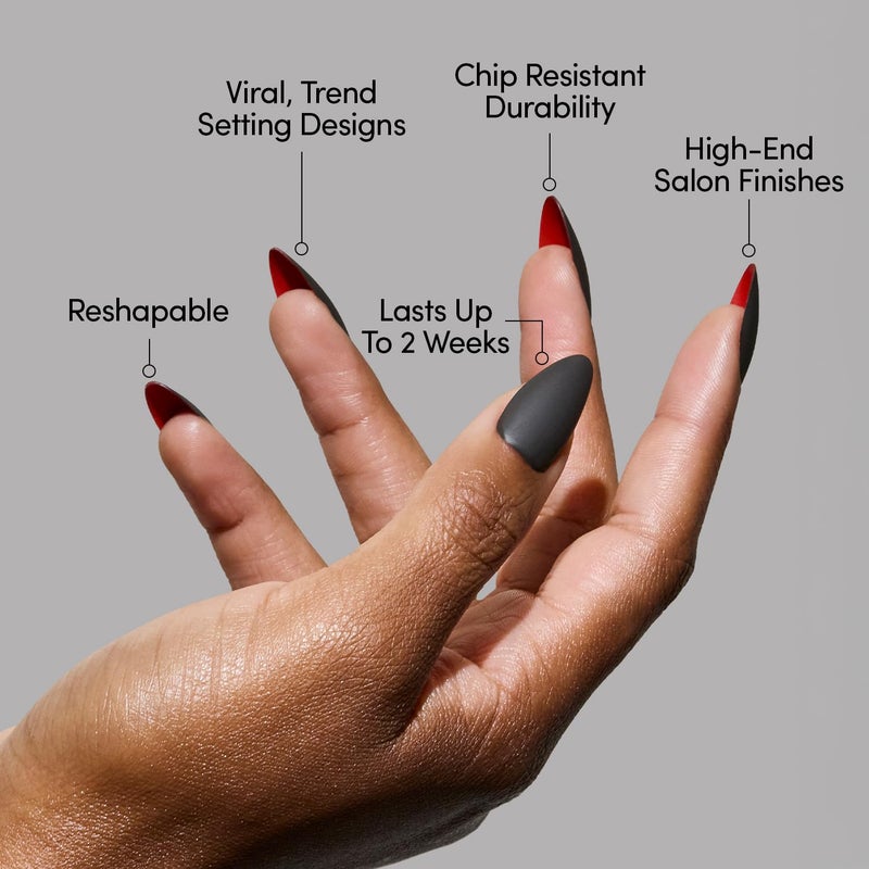 Glamnetic Press On Nails - Red Bottom | Red Accent Dual Side Medium Almond Fake Nails with a Black Matte Finish, Salon Quality Halloween Nails | 15 Sizes - 30 Nail Kit with Glue - Image 3