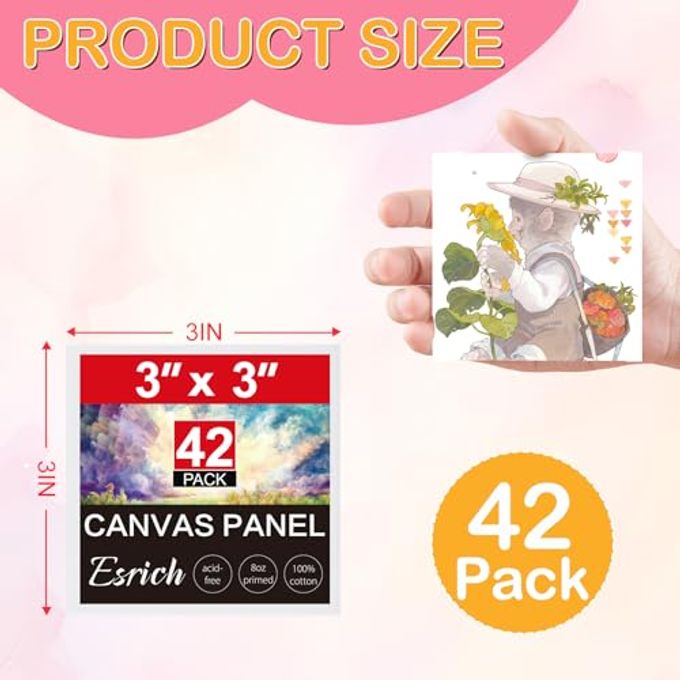 ESRICH 3x3IN Small Canvases for Painting, 42 Pack Mini Canvas Boards Cotton Painting Canvas Primed Acid Free Mini Blank Canvas Panels for Oil Paint,Watercolor,Acrylic Paint,Gouache&Tempera. - Image 5