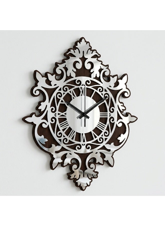 A luxurious decorative wall clock with a silver and wood finish, large in size, suitable for home, living room, and office. Easy to install, a modern wall piece to add a touch of elegance to any space. - Image 1