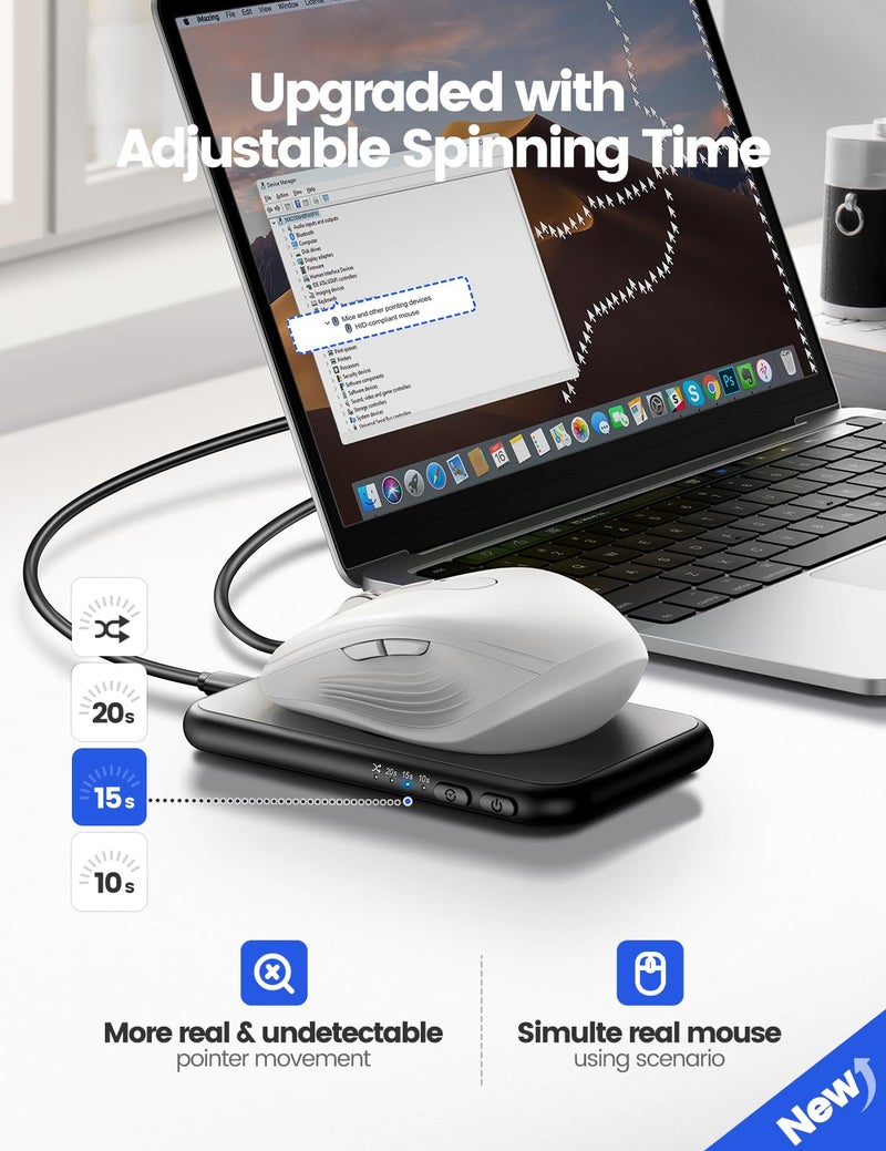 EAXBUX Ultra-Slim Mouse Jiggler,100% Undetectable Mouse Mover Jiggler Device Shaker with Adjustable Spinning Time,Random Movement,Gifts for Keeping PC/Laptop Active & Secure to Improve Work Efficiency - Image 2