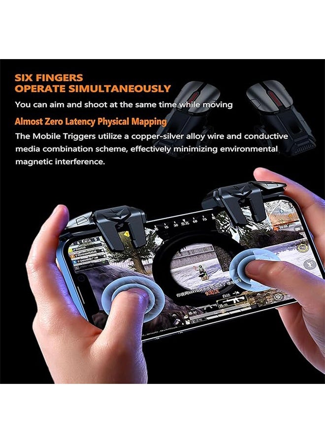 An Mobile Game Controller Trigger, Include 2Pcs Finger Sleeves, G21 Six-Finger Linkage Aim, Ultra-Sensitive Grip Gamepad, Sensitive Shoot Target & Metal Buttons for PUBG on iOS / Android  - Image 2