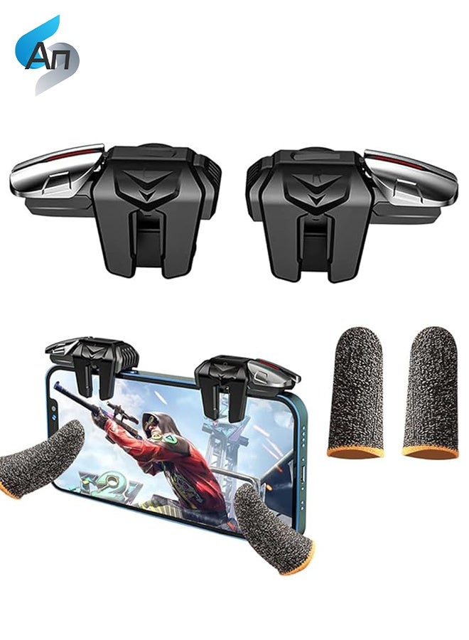 An Mobile Game Controller Trigger, Include 2Pcs Finger Sleeves, G21 Six-Finger Linkage Aim, Ultra-Sensitive Grip Gamepad, Sensitive Shoot Target & Metal Buttons for PUBG on iOS / Android  - Image 1