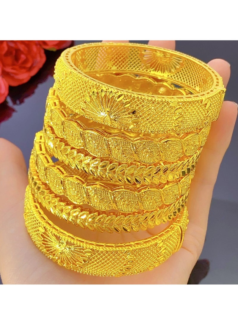 JOOLI 6 Pieces Bangles Gold Color Wedding Gift Rich Wealthy Women Accessories Jewelry Set Bracelets Ladies Jewellery - Image 1