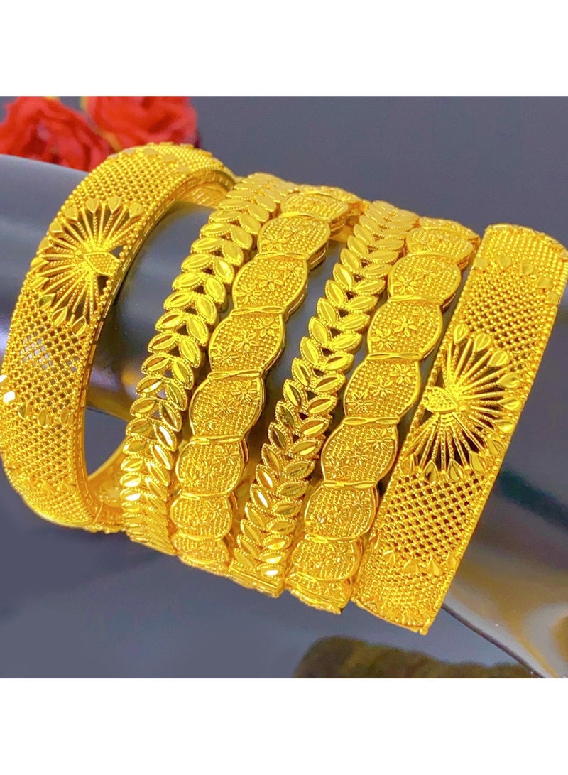 JOOLI 6 Pieces Bangles Gold Color Wedding Gift Rich Wealthy Women Accessories Jewelry Set Bracelets Ladies Jewellery - Image 4