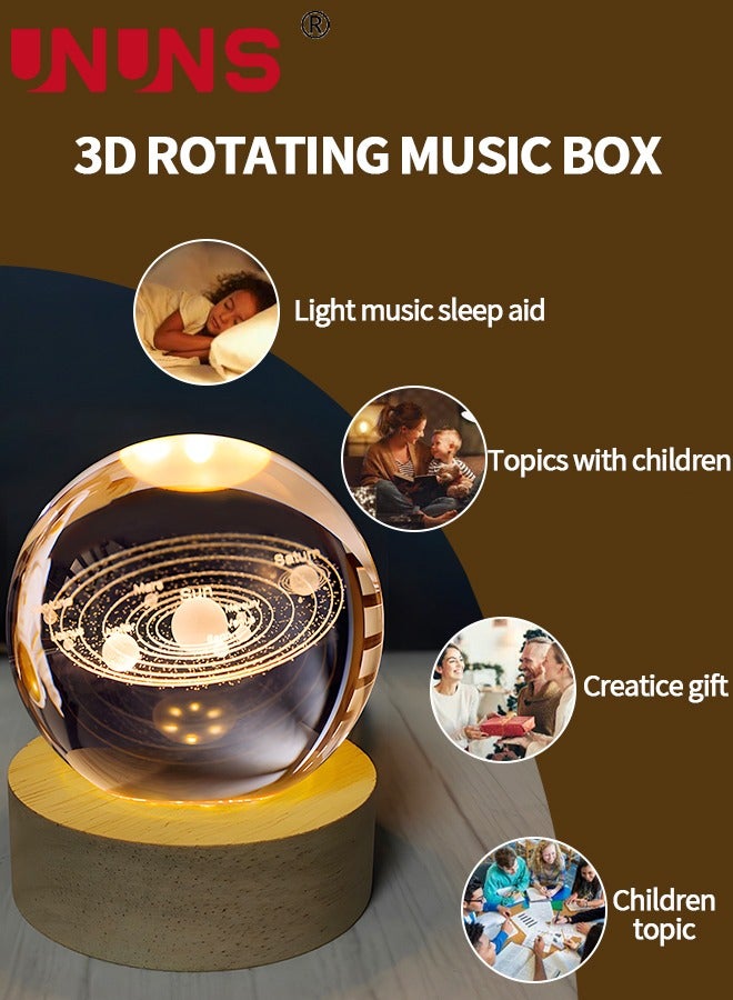 UNUNS 3D LED Crystal Ball,Clear 80mm (3.15 inch) Solar System Glass Ball With Wooden Base And Projection,3D Space Laser Engraving Night Lamp - Image 2