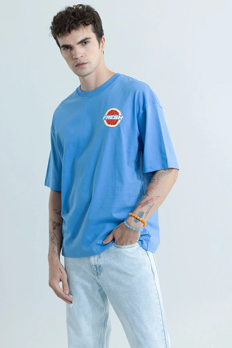 سنيتش Blue Graphic Half Sleeve Oversized Streetwear T-Shirt
