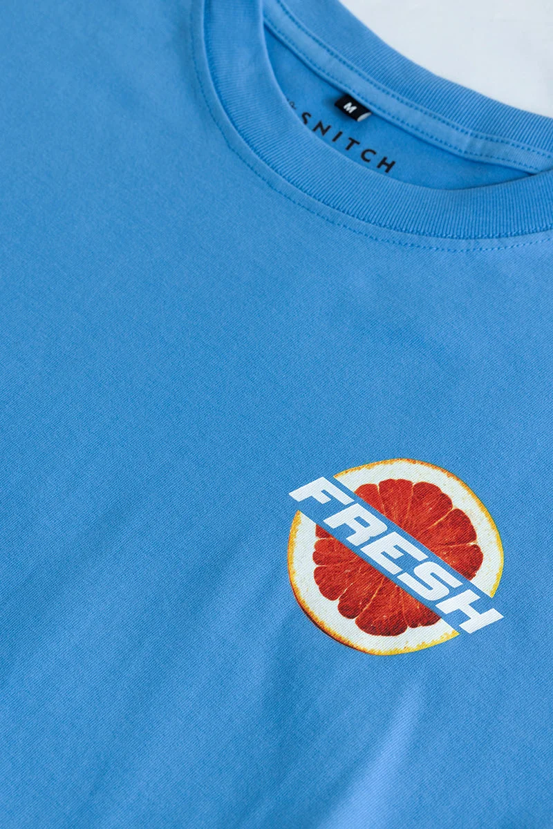 سنيتش Blue Graphic Half Sleeve Oversized Streetwear T-Shirt