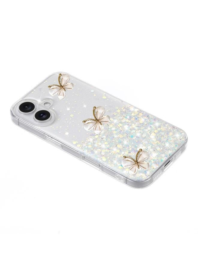 اس-توب جراب لهاتف iPhone 16 Plus، جراب هاتف TPU مزين بنجوم لامعة وفراشة مضيئة - Image 4