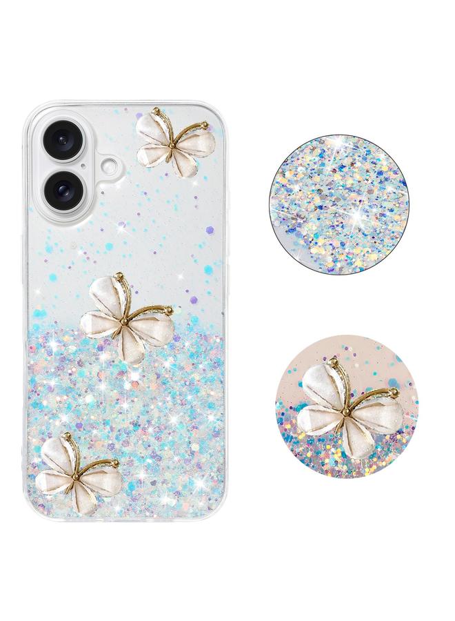 اس-توب جراب لهاتف iPhone 16 Plus، جراب هاتف TPU مزين بنجوم لامعة وفراشة مضيئة - Image 1