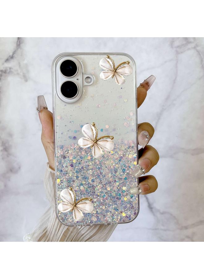 اس-توب جراب لهاتف iPhone 16 Plus، جراب هاتف TPU مزين بنجوم لامعة وفراشة مضيئة - Image 2