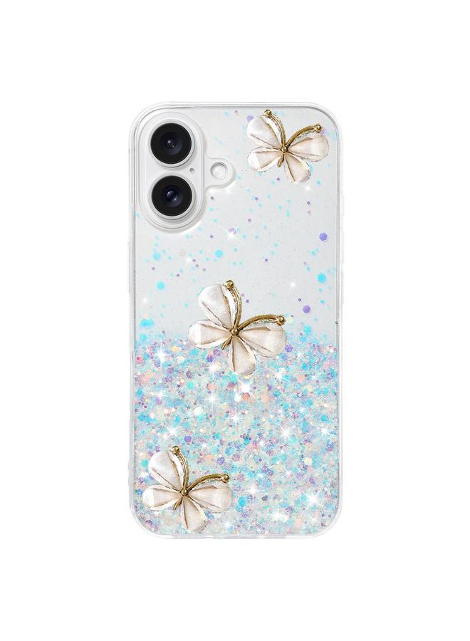 اس-توب جراب لهاتف iPhone 16 Plus، جراب هاتف TPU مزين بنجوم لامعة وفراشة مضيئة - Image 3