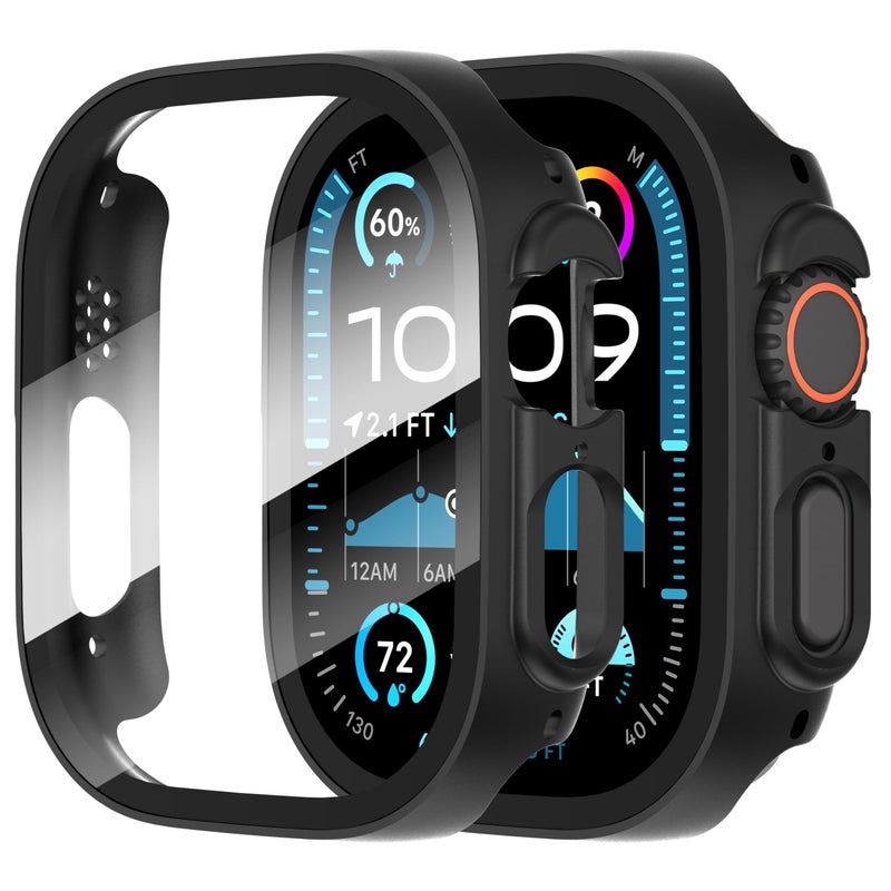 Suoman 2-Pack Apple Watch Ultra/Ultra 2 49mm Screen Protector Case, Tempered Glass PC All-Around, Ultra-Thin, Black - Image 2