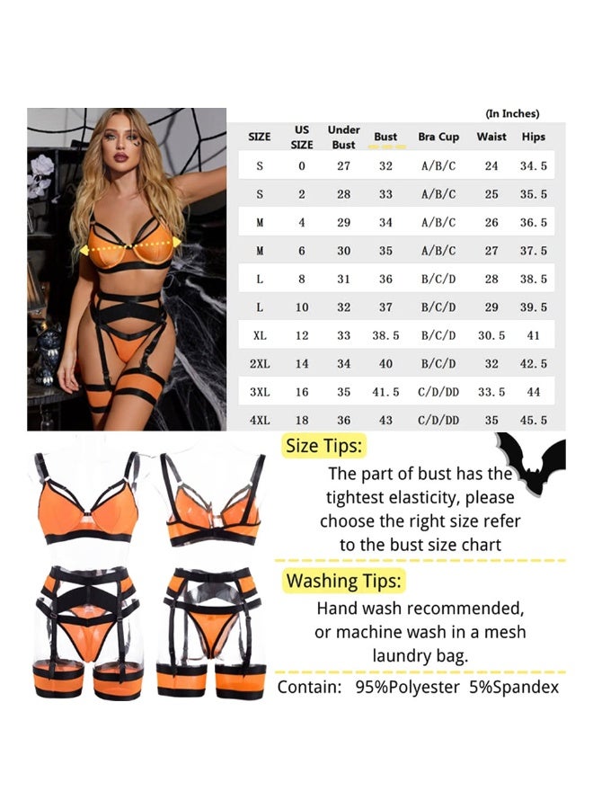 Women Lingerie Sets with Garter Belt 4 Pieces Lace Teddy Babydoll Bodysuit MG06 - Image 3