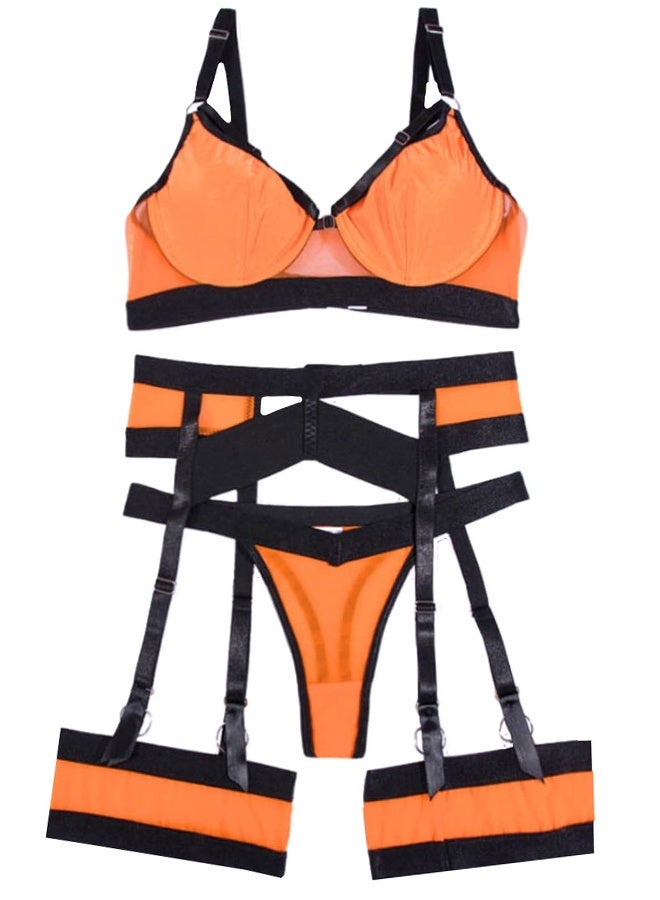 Women Lingerie Sets with Garter Belt 4 Pieces Lace Teddy Babydoll Bodysuit MG06 - Image 1