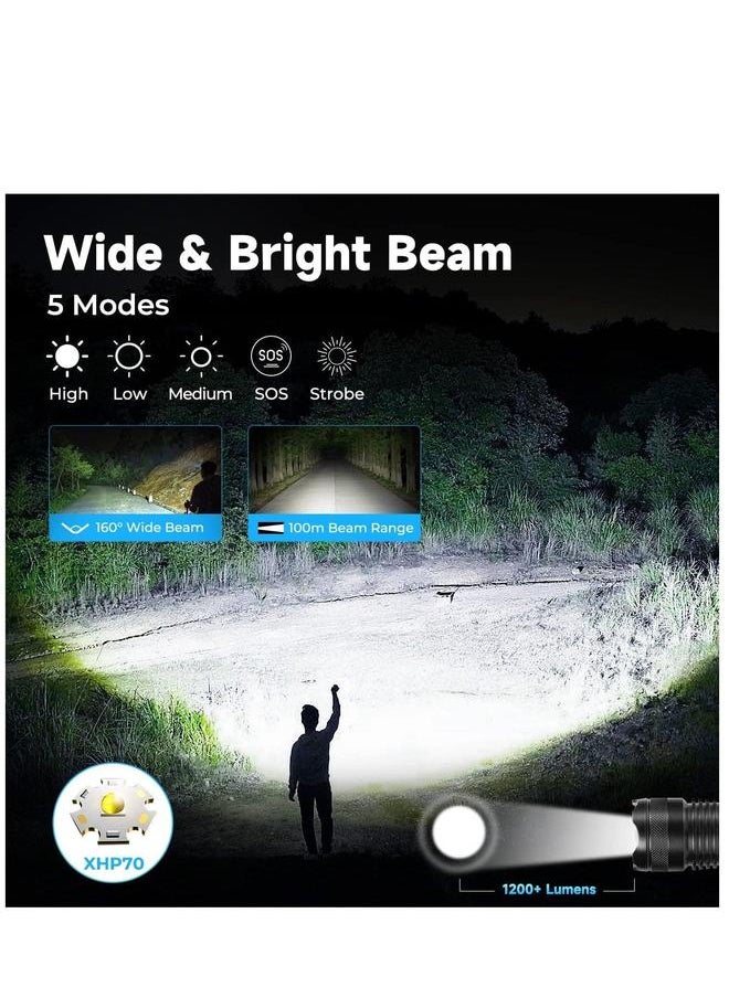 HOMESTAR Rechargeable LED Flashlights, Super Bright Zoomable Flashlight with 5 Modes, Adjustable High Lumens IP53 Waterproof Torch Light, Handheld Light 26650 Battery Camping Outdoor Emergency  - Image 2