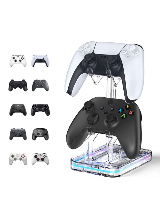 Hihonor RGB Controller Holder, 2 Tier Universal Controller Stand for PS5, PS4, PS3, Xbox Series X/S, Switch Pro and Almost All Controller, Desk Decor Stuff Gaming Accessories with 2 USB Ports - Image 1