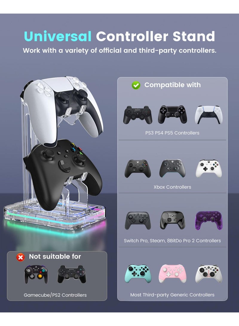 Hihonor RGB Controller Holder, 2 Tier Universal Controller Stand for PS5, PS4, PS3, Xbox Series X/S, Switch Pro and Almost All Controller, Desk Decor Stuff Gaming Accessories with 2 USB Ports - Image 2