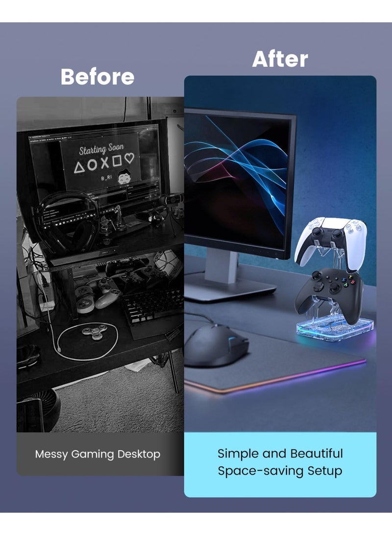 Hihonor RGB Controller Holder, 2 Tier Universal Controller Stand for PS5, PS4, PS3, Xbox Series X/S, Switch Pro and Almost All Controller, Desk Decor Stuff Gaming Accessories with 2 USB Ports - Image 4