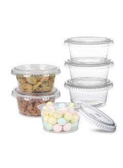 Disposable Sauce Cup Plastic Portion Cups with Lids Shot Meal Prep Containers 100 Sets 2 oz Condiment Jello Sampling Clear