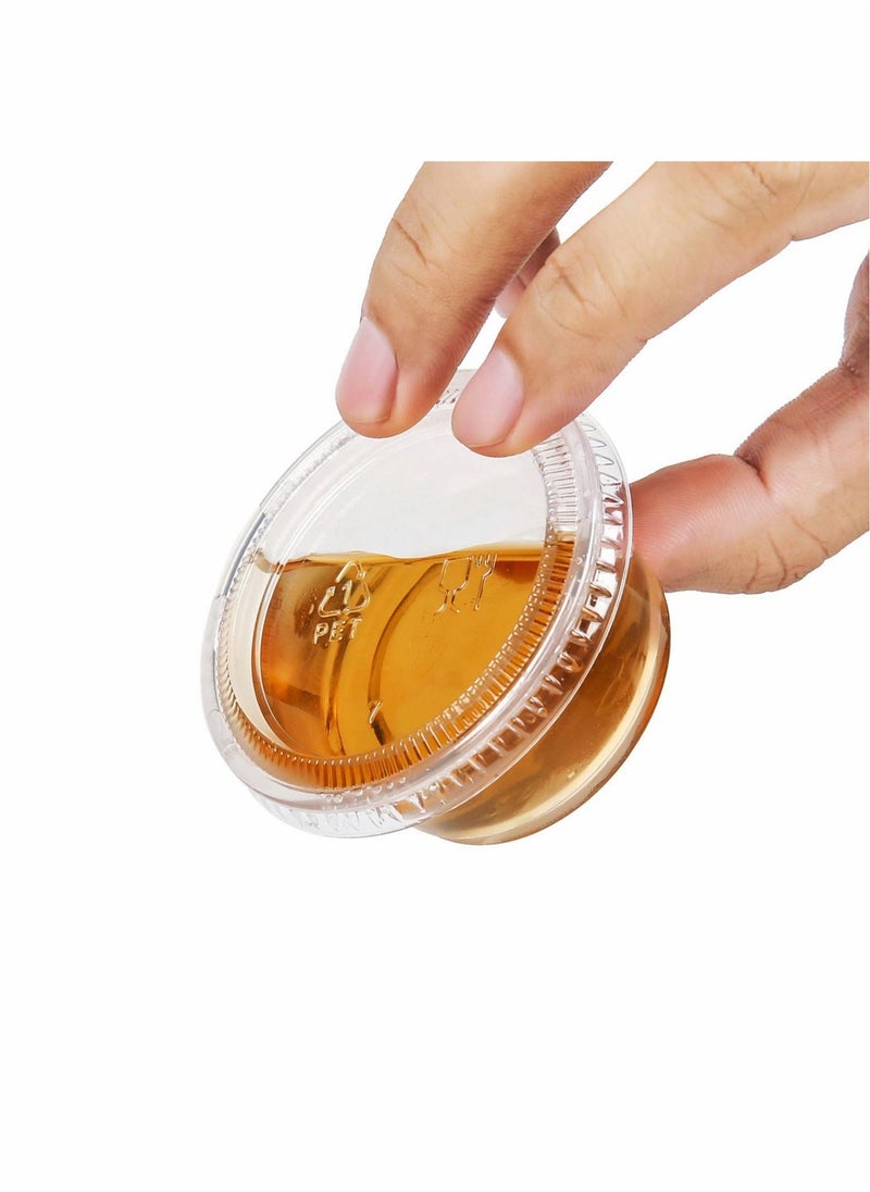 SYOSI - Disposable Sauce Cup Plastic Portion Cups with Lids Shot Meal Prep Containers 100 Sets 2 oz Condiment Jello Sampling Clear - Image 1