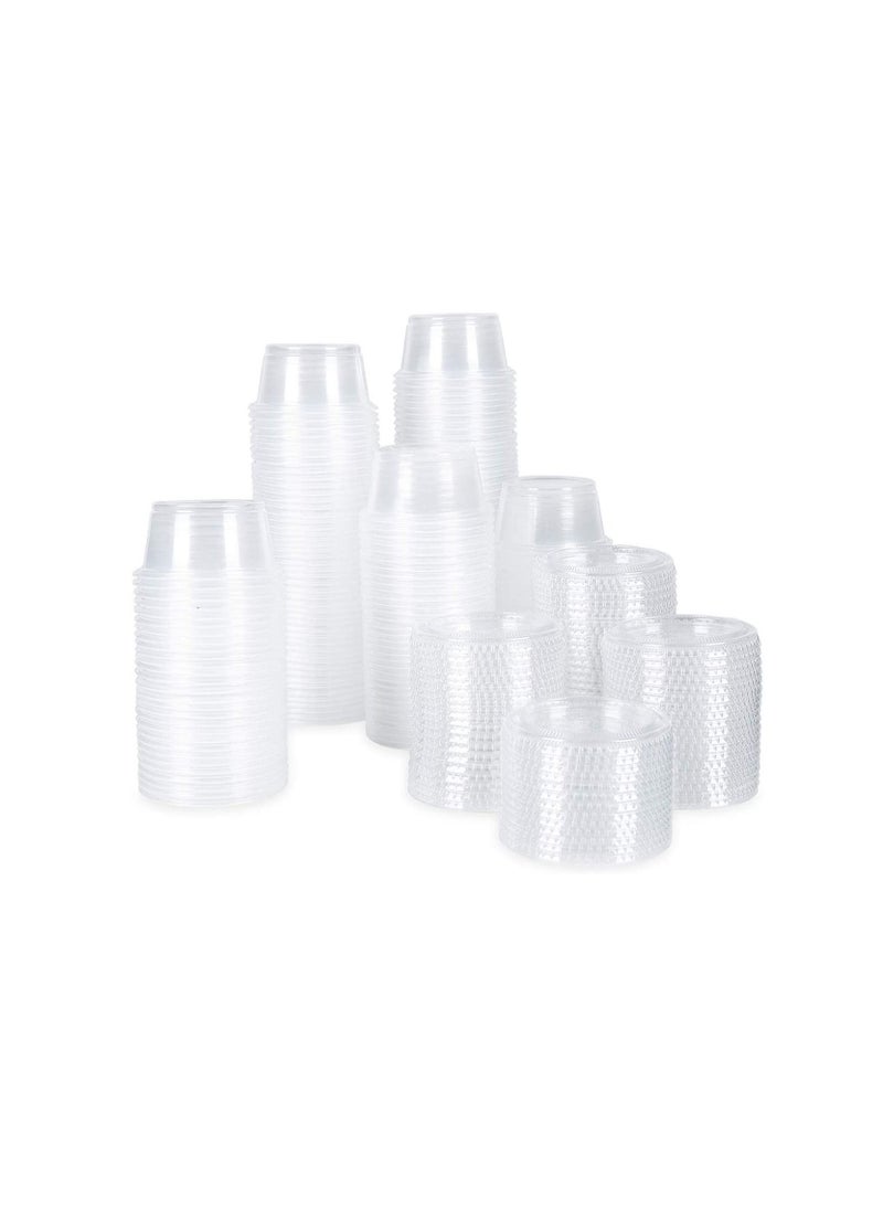 SYOSI - Disposable Sauce Cup Plastic Portion Cups with Lids Shot Meal Prep Containers 100 Sets 2 oz Condiment Jello Sampling Clear - Image 1