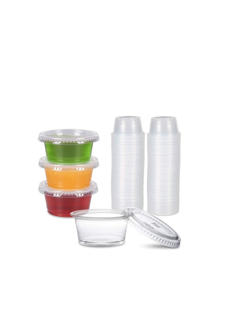 SYOSI - Disposable Sauce Cup Plastic Portion Cups with Lids Shot Meal Prep Containers 100 Sets 2 oz Condiment Jello Sampling Clear - Image 1