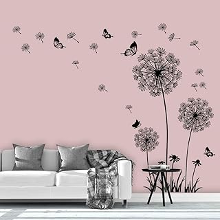 Supzone Dandelion Wall Stickers Flower Wall Decals Butterflies Flying Wall Decors Wall Art Stickers for Bedroom Living - Image 1