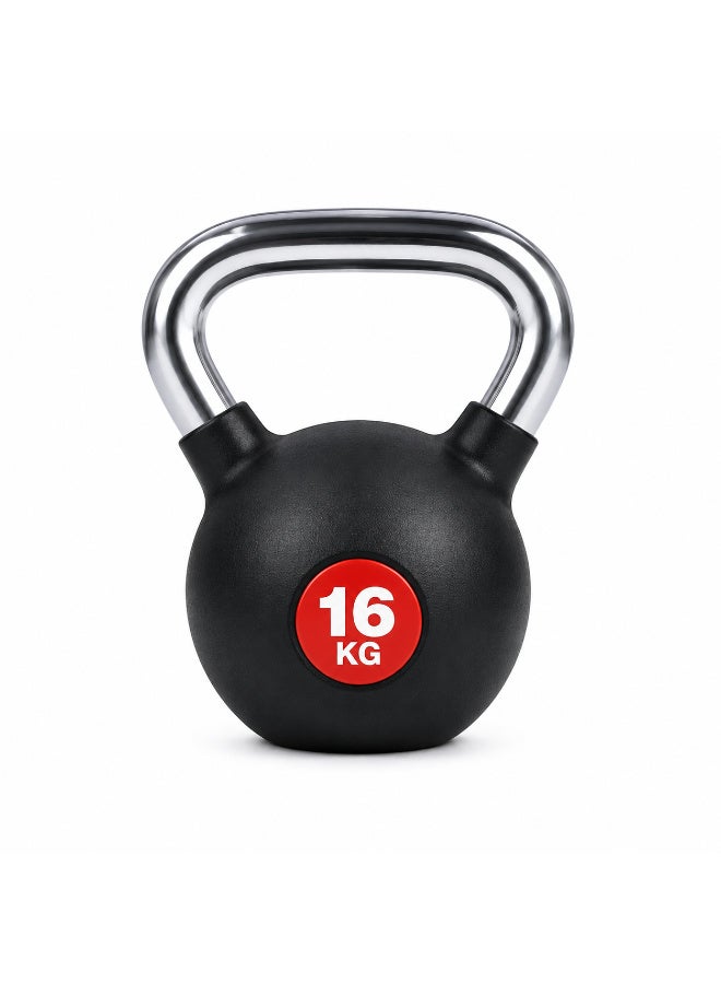 Rubber Coated Kettlebell 16KG with Ergonomic Steel Handle | Strength Training & Functional Fitness | Black - Image 1