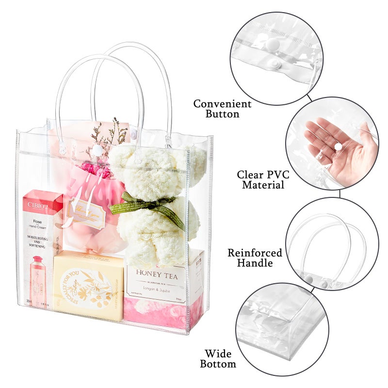 Ohuimrt 24 PCS Clear Plastic Gift Bags with Handles, 7.87 x 7.87 x 3.15 Inches Reusable Party Favor Bags with Ribbon Transparent Gift Wrap Bags Bulk for Weddings Birthdays - Image 3