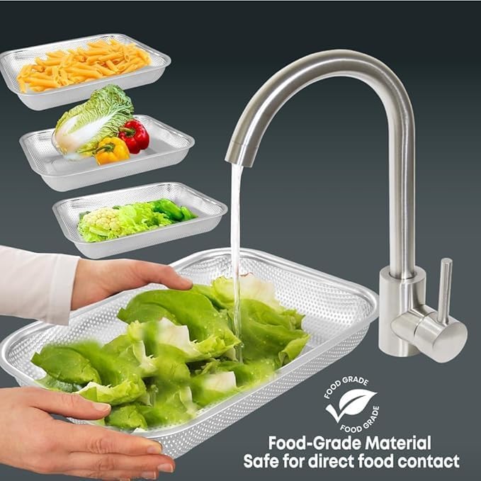 Olpad Premium Stainless Steel Rectangular Perforated Colander Strainer Basket for Kitchen Sink, Ideal for Washing & Draining Pasta, Vegetables, Fruits, Rice & More, Durable Metal Food Drainer - Image 5