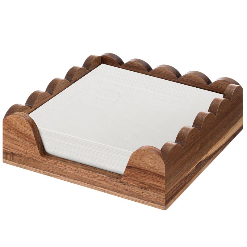 AceOrbit Scalloped Guest Napkin Holder Wooden Guest Towel Holder Tray for Bathroom Disposable Hand Towel Tray for Kitchen Weddings Hotels (Square) - Image 1
