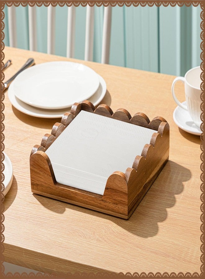 AceOrbit Scalloped Guest Napkin Holder Wooden Guest Towel Holder Tray for Bathroom Disposable Hand Towel Tray for Kitchen Weddings Hotels (Square) - Image 4