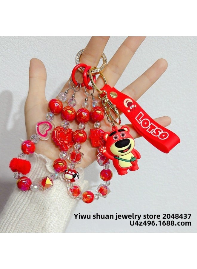 Blind Box Bag Hanging Dopamine Handmade Beaded Mobile Phone Chain Two Strings With Doll Studio Explosions Hand-painted Beads Hanging Ornaments-Specifications:Red (chain, Doll Style Random)
