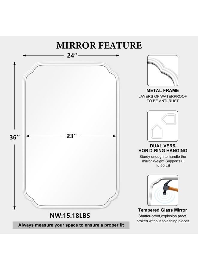 Ferytange White Bathroom Mirror for Over Sink 24×36 Inch - Multi-Size Durable Iron Frame, Shatterproof Glass, Versatile for Bathroom/Bedroom/Living Room Decor (Horizontal or Vertical Mount) - Image 5