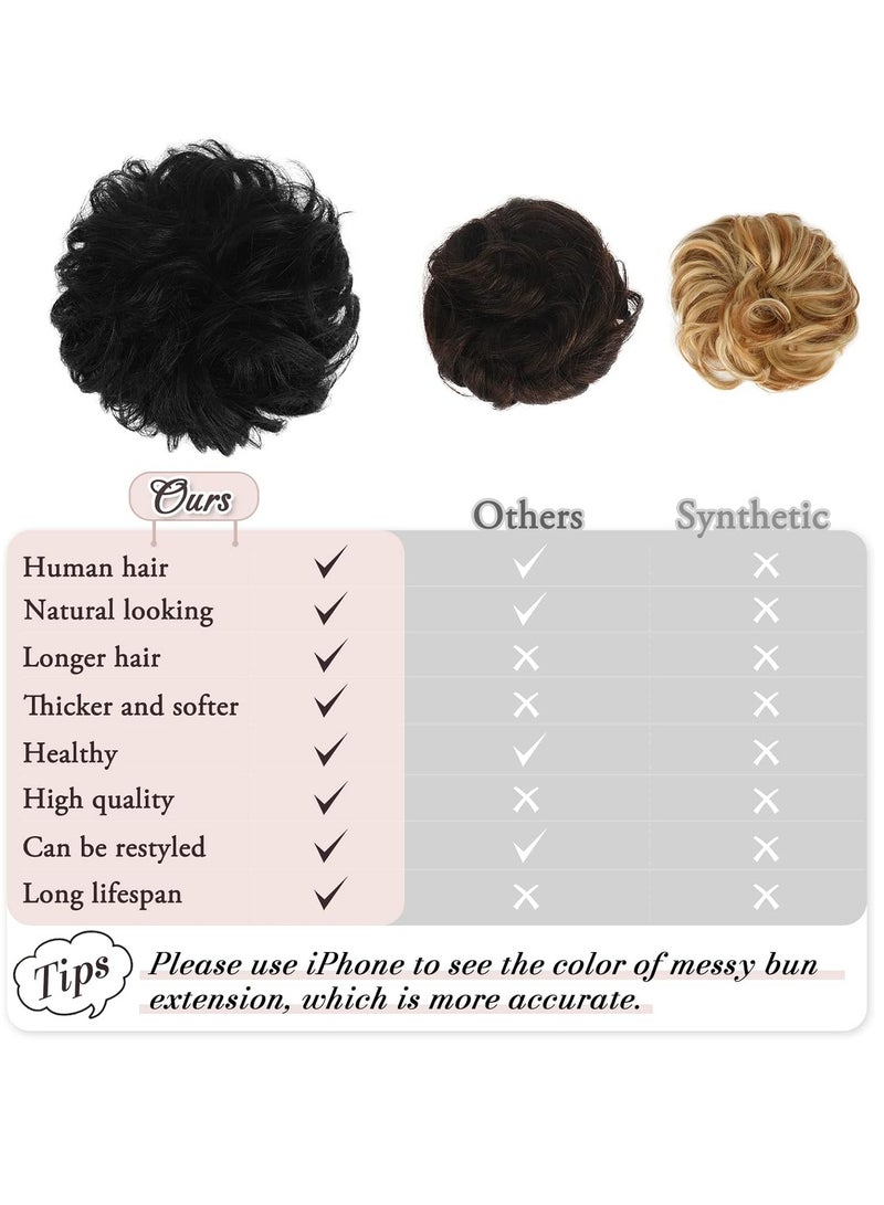 إستيل قطعة شعر فوضوية من شعر بشري 100%، كعكة شعر وردية فوضوية، قطعة شعر للنساء من شعر حقيقي سكرانشيز، قطع شعر كعكة تمديد ذيل حصان، كعكة شعر فوضوية (أسود طبيعي) - Image 3