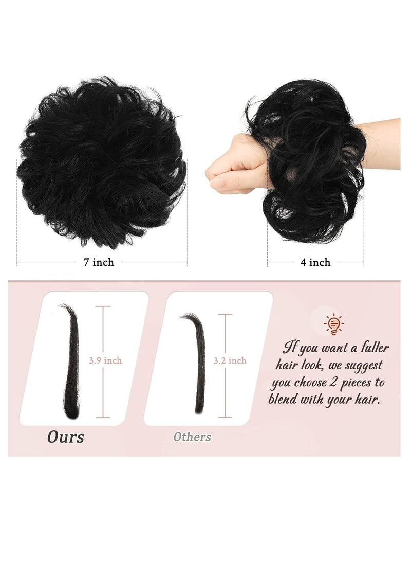 إستيل قطعة شعر فوضوية من شعر بشري 100%، كعكة شعر وردية فوضوية، قطعة شعر للنساء من شعر حقيقي سكرانشيز، قطع شعر كعكة تمديد ذيل حصان، كعكة شعر فوضوية (أسود طبيعي) - Image 4