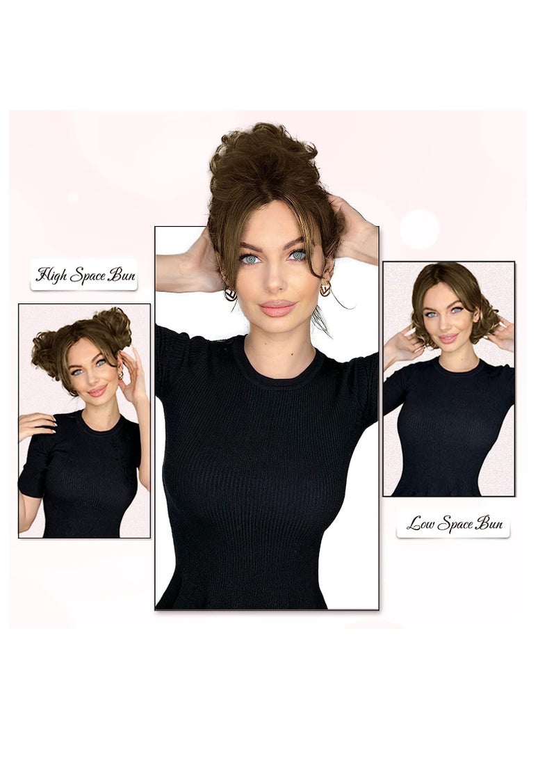 إستيل قطعة شعر فوضوية من شعر بشري 100%، كعكة شعر وردية فوضوية، قطعة شعر للنساء من شعر حقيقي سكرانشيز، قطع شعر كعكة تمديد ذيل حصان، كعكة شعر فوضوية (أسود طبيعي) - Image 2