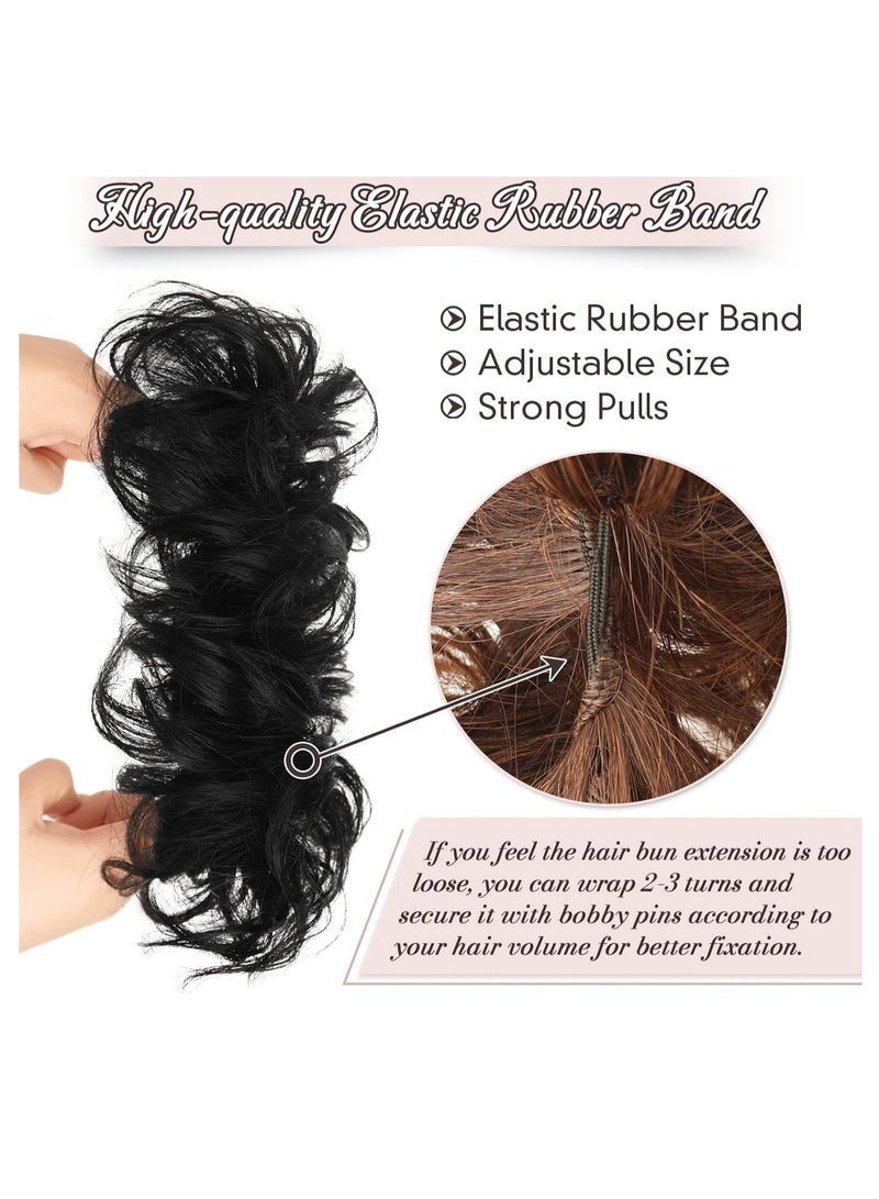 إستيل قطعة شعر فوضوية من شعر بشري 100%، كعكة شعر وردية فوضوية، قطعة شعر للنساء من شعر حقيقي سكرانشيز، قطع شعر كعكة تمديد ذيل حصان، كعكة شعر فوضوية (أسود طبيعي) - Image 5