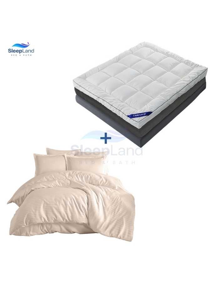 Luxury hotel mattress pad package, 200x140 cm, 14 cm high, with a 200x140 cm beige hotel mattress cover.