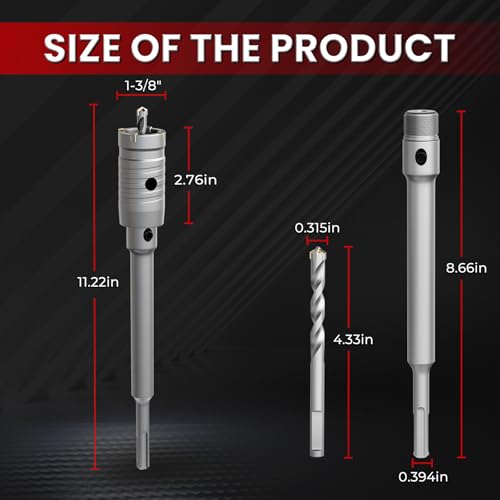 CSOOM Concrete Hole Saw 1-3/8" (35mm) with 220mm SDS Plus Shank Connecting Rod, Carbide Cement Hole Saw for Concrete Cement, Brick Wall Stone - Image 2