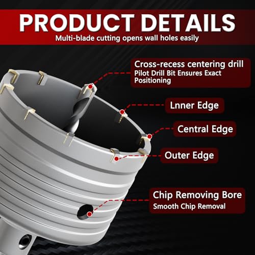 CSOOM Concrete Hole Saw 1-3/8" (35mm) with 220mm SDS Plus Shank Connecting Rod, Carbide Cement Hole Saw for Concrete Cement, Brick Wall Stone - Image 3