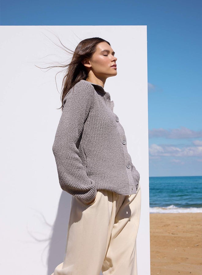 trendyol More Sustainable Vizon Basic Polo Neck Knit Cardigan - Image 2