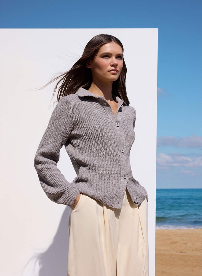 trendyol More Sustainable Vizon Basic Polo Neck Knit Cardigan - Image 1