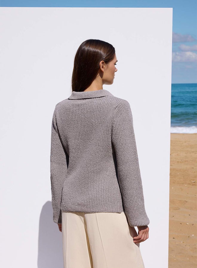 trendyol More Sustainable Vizon Basic Polo Neck Knit Cardigan - Image 4