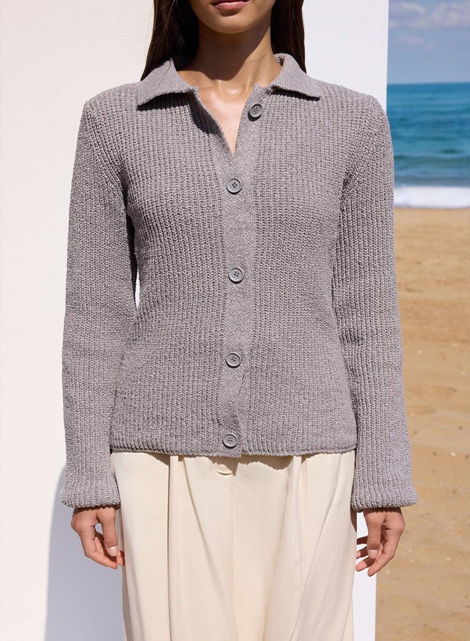 trendyol More Sustainable Vizon Basic Polo Neck Knit Cardigan - Image 3