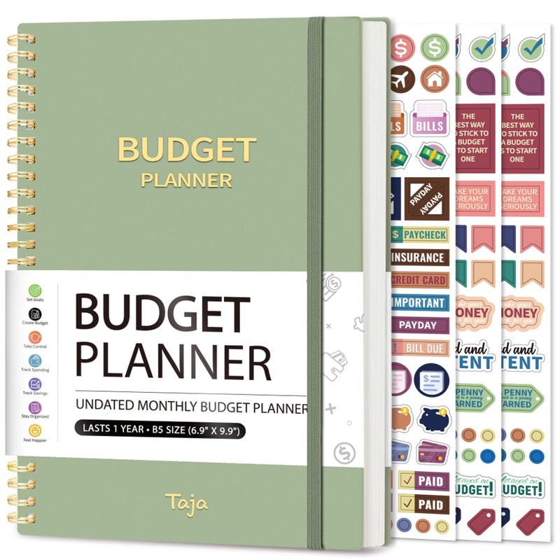 Taja Budget Planner - Monthly Budget Book with Expense Tracker Notebook, Undated Bill Organizer & Finance Planner to Take Control of Your Money, Account Book to Manage Your Finances-Green - Image 1