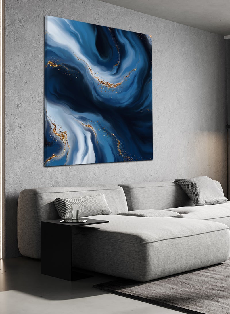 لوحة كانفاس على إطار خشبي بتصميم درجات من الأزرق - Image 1