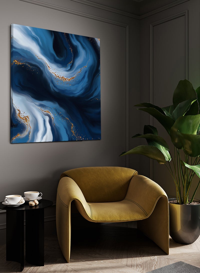 لوحة كانفاس على إطار خشبي بتصميم درجات من الأزرق - Image 3