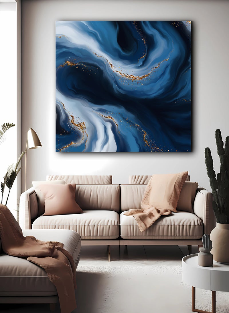 لوحة كانفاس على إطار خشبي بتصميم درجات من الأزرق - Image 2